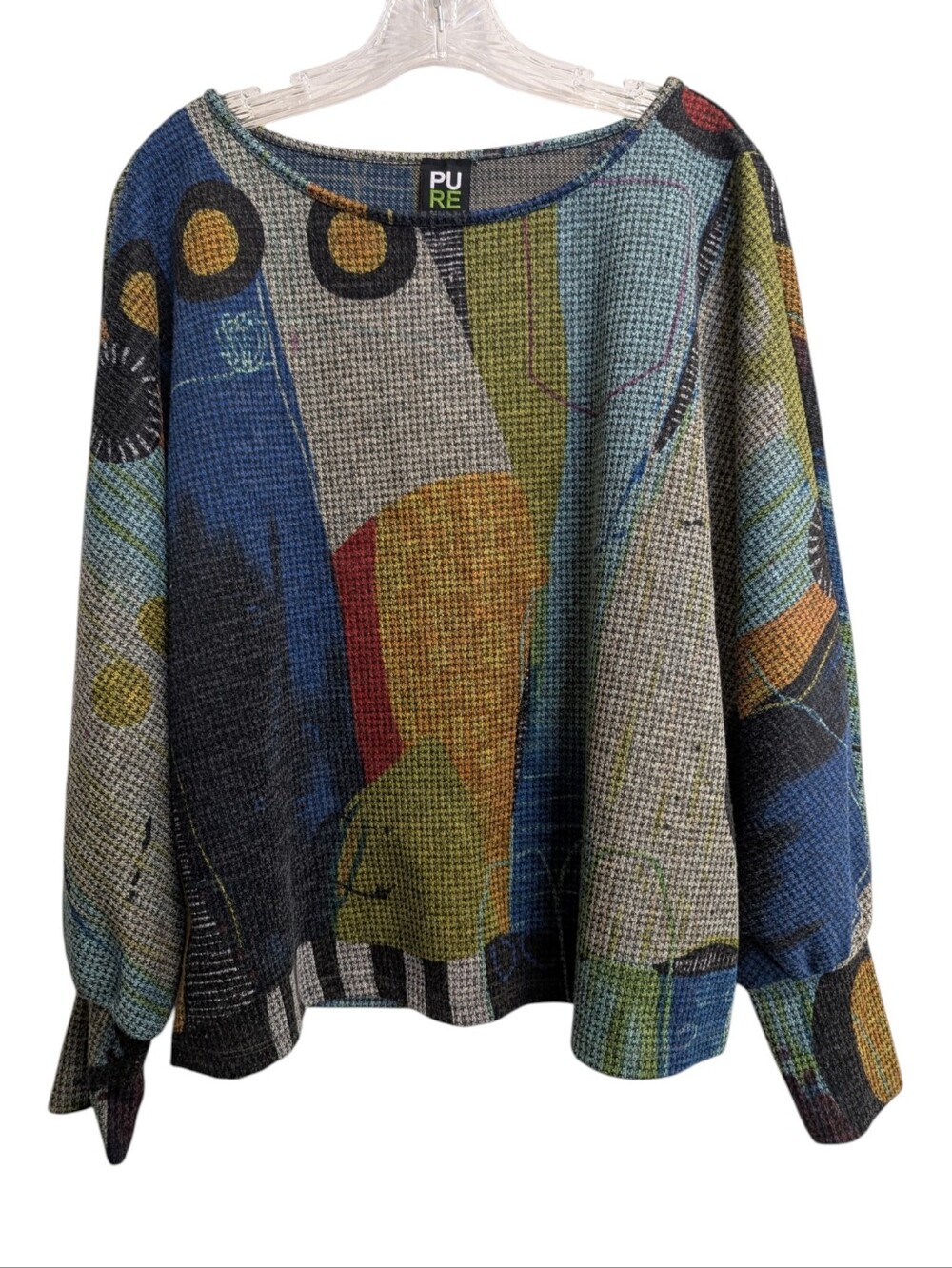 Pure Essence Geometric Knit Shirt Artsy All Over Print Colorful Size XL